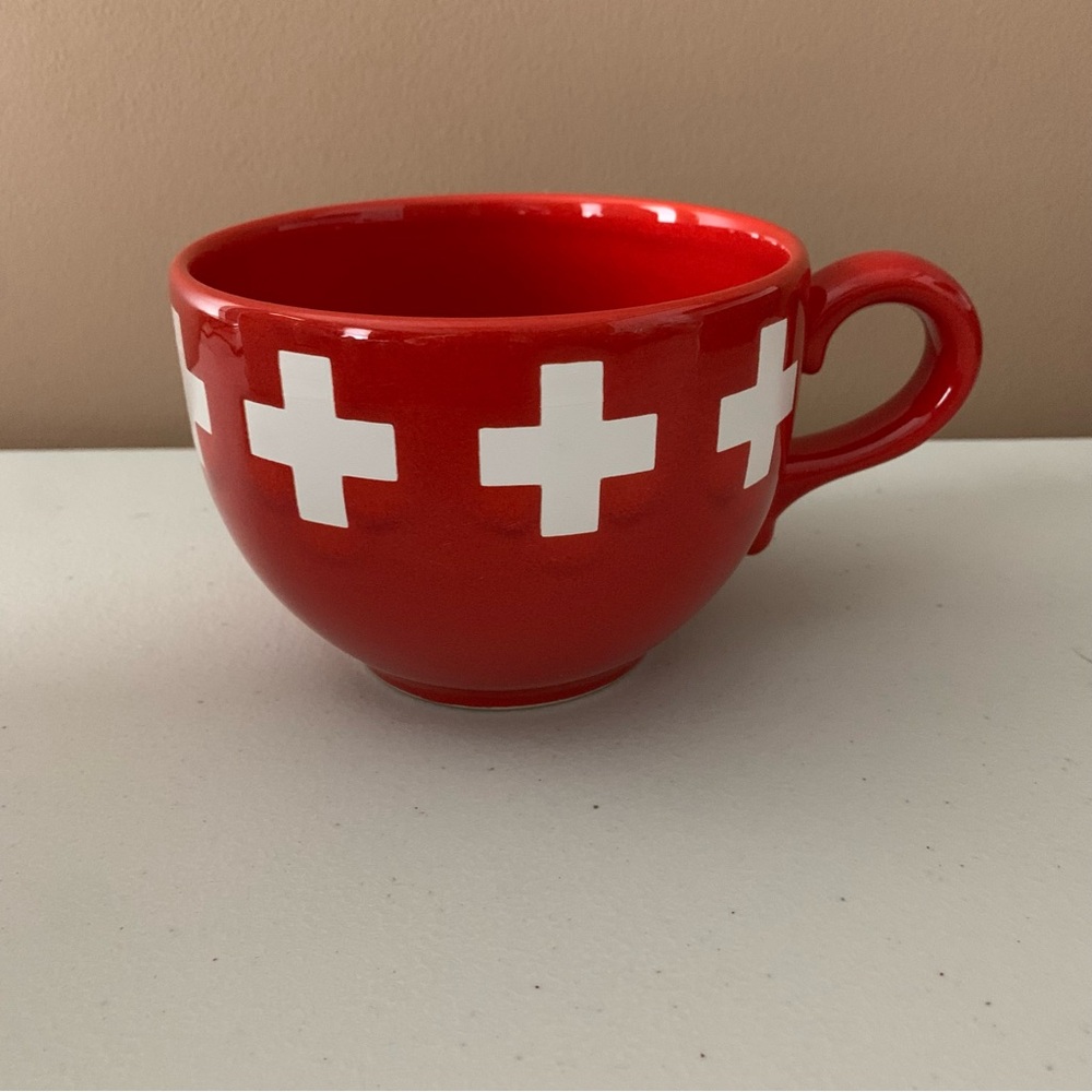Vintage WAECHTERSBACH Germany large red coffee soup mug white cross RARE